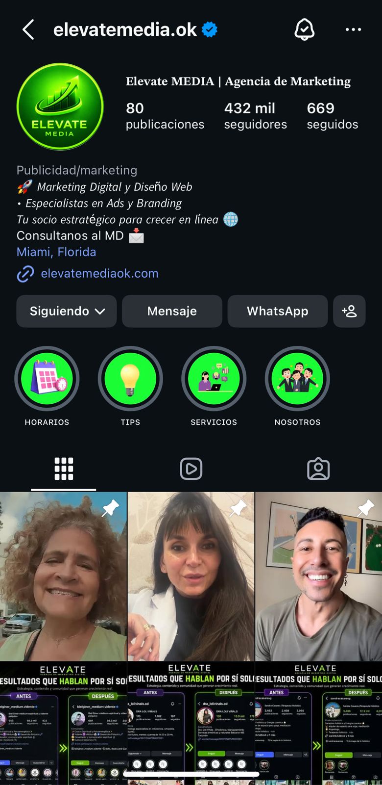 Perfil de Elevate Media en Instagram